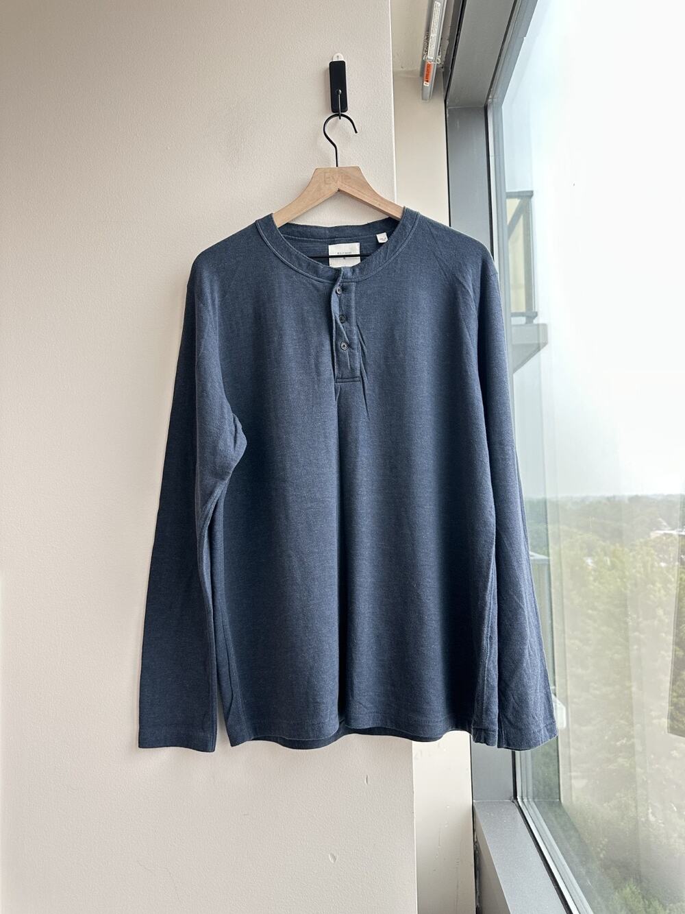 Billy Reid Slub Tuck Henley Long Sleeve Knit Cotton Blend Shirt Sz XL
